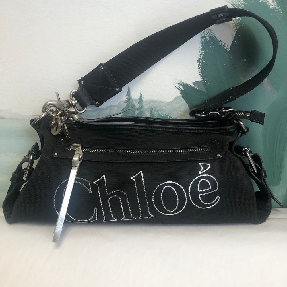 RARE Chloe Black & Silver Canvas Shoulder Bag